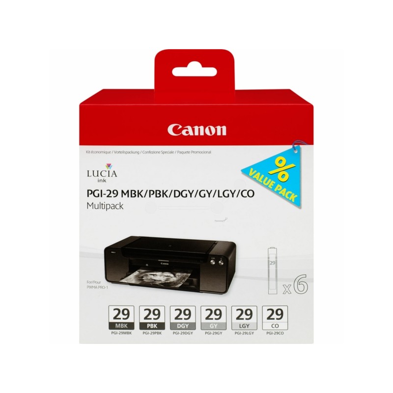 Canon  (PGI-29) Original Ink cartridge multi pack MBK,PBK,DGY,GY,LGY,CO (4868B018)