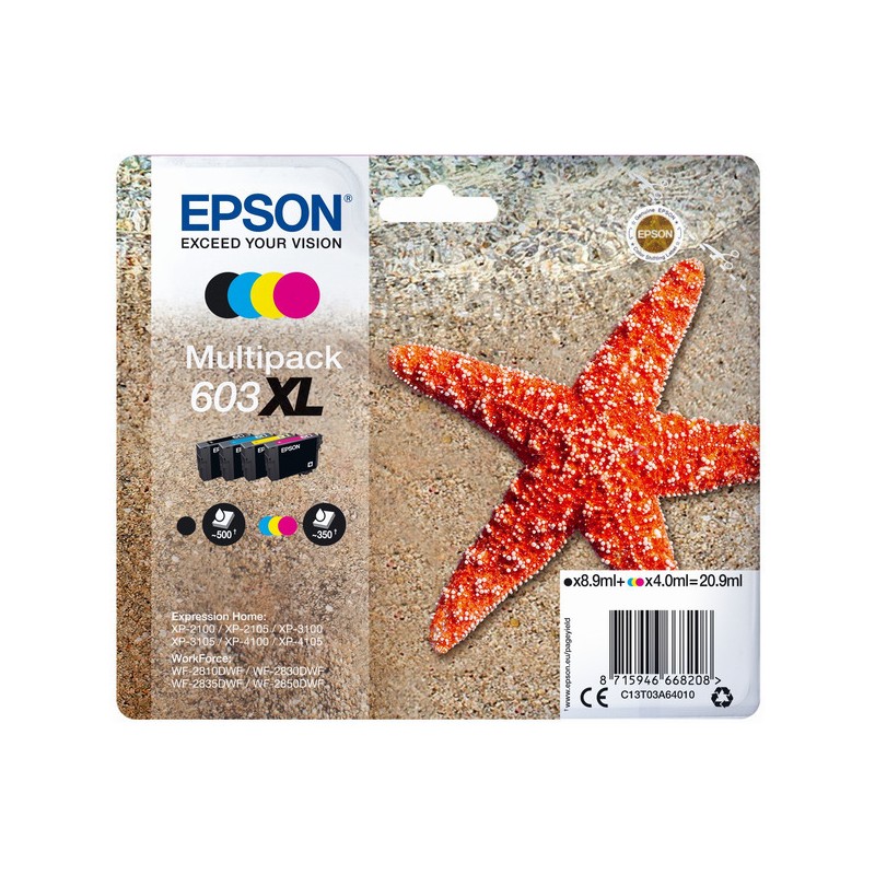 Epson  (603XL) Original Ink cartridge multi pack Bk,C,M,Y high-capacity (C13T03A64010)