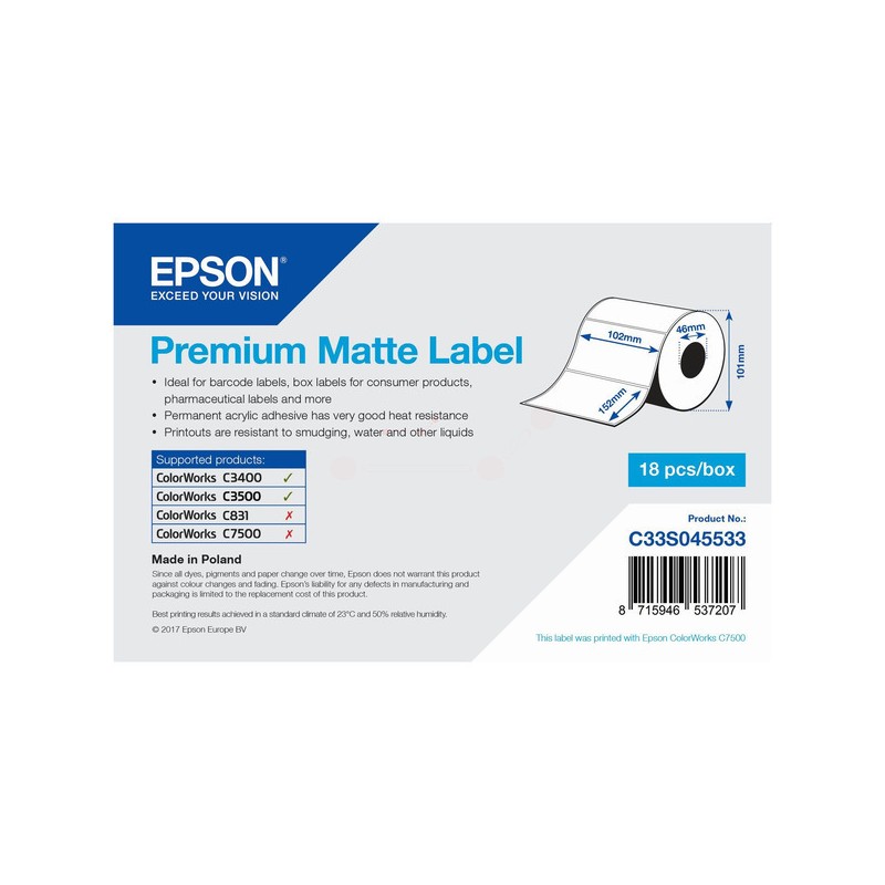 Epson Original Format-etikettes matt die-cut 102mm x 152mm (C33S045533)