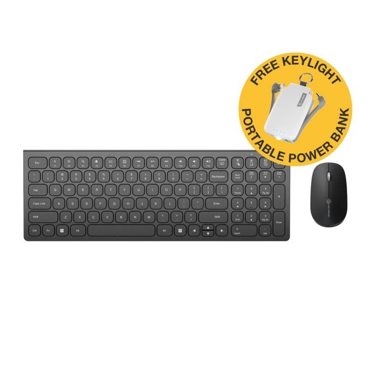 Alogic Echelon USB-C Rechargeable Wireless Mouse and Keyboard With Free KeyLight 2,000mAh Portable Power Bank