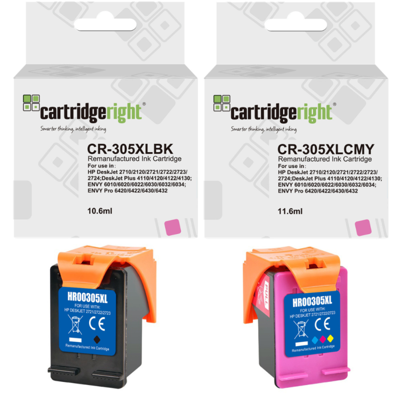 HP Compatible 305XL Ink Cartridge Multipack 2x18ml Black and Color - High Capacity