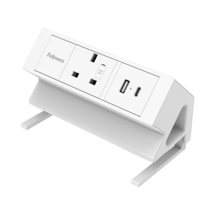 Fellowes Power Desk 1 Socket, 1 USB-A & 1 USB-C Ports White