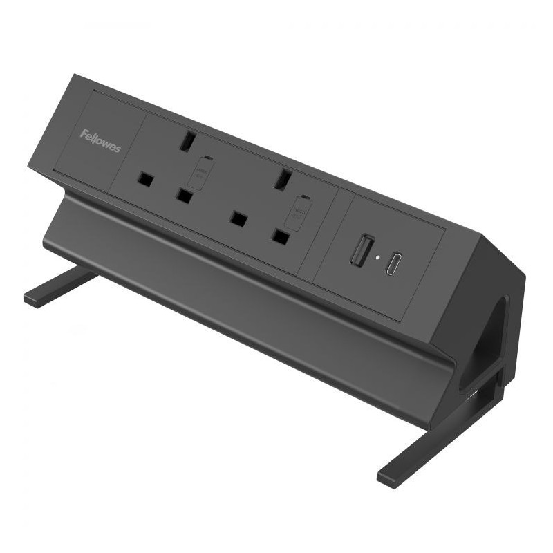 Fellowes Power Desk 2 Sockets, 1 USB-A & 1 USB-C Ports Black