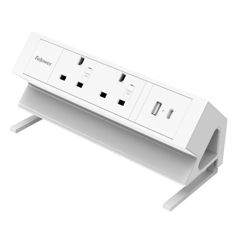 Fellowes Power Desk 2 Sockets, 1 USB-A & 1 USB-C Ports White