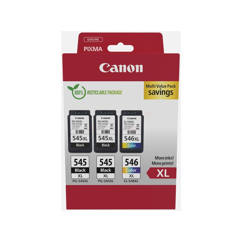 Canon Black x 2 and Colour x 1 (PG-545 XL BK x 2 CL-546 XL x 1) Original Printhead Cartridge Multi Pack(8286B013)