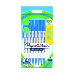 Paper Mate 2187679 Kilometrico Recycled Blue Ball Pen pack of 8 pens