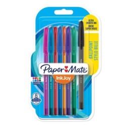 Paper Mate 1956737 InkJoy 100 Ball Pen Medium Tip Assorted Colours Pack of 8