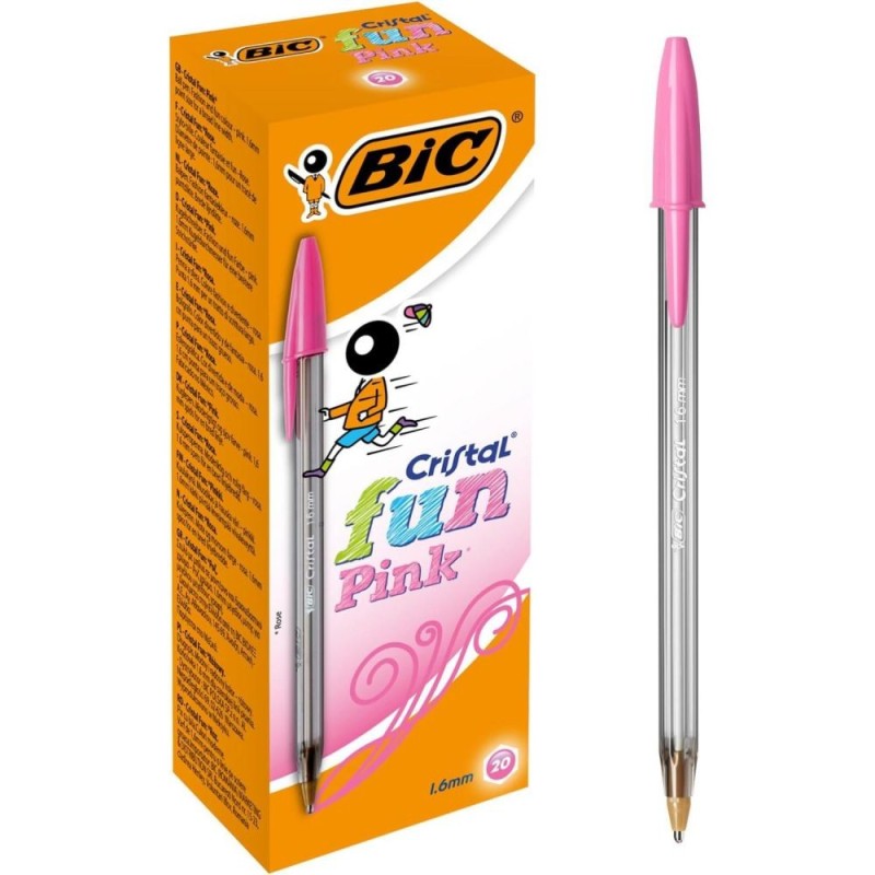 Bic Pack of 20 Cristal Fun Pink Ballpoint Pen 1.6mm Tip