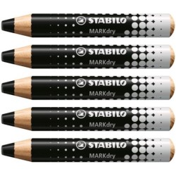 STABILO MARKdry Whiteboard and Flipchart Marker Pencil Pack of 5 Black