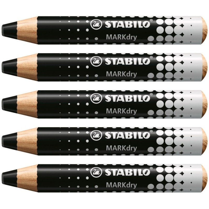STABILO MARKdry Whiteboard and Flipchart Marker Pencil Pack of 5 Black