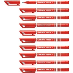 STABILO SENSOR fine Fineliner with Cushioned F-Tip Pack of 10 Red