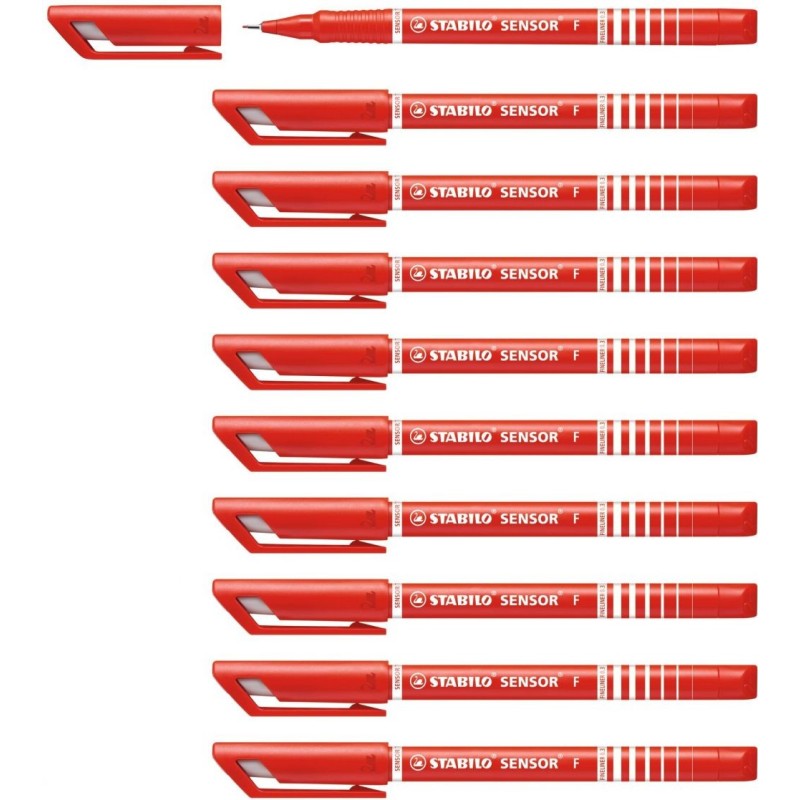 STABILO SENSOR fine Fineliner with Cushioned F-Tip Pack of 10 Red