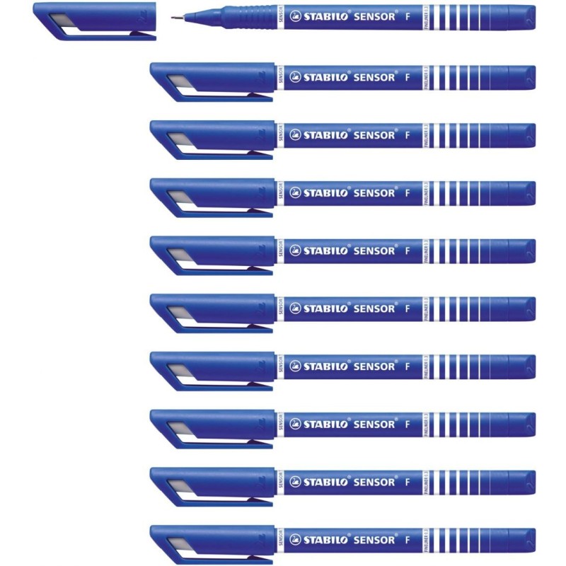 STABILO SENSOR fine Fineliner with Cushioned F-Tip Pack of 10 Blue