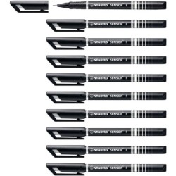 STABILO SENSOR fine Fineliner with Cushioned F-Tip Pack of 10 Black