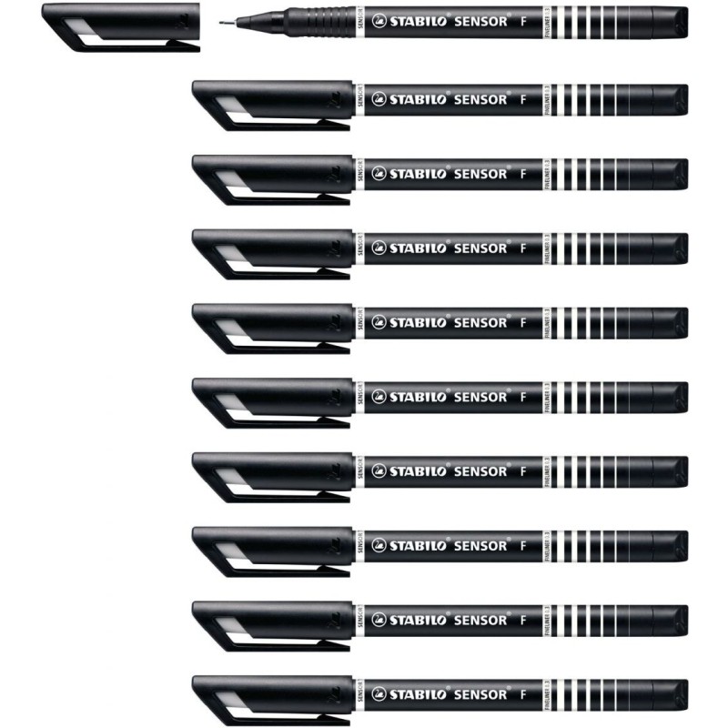 STABILO SENSOR fine Fineliner with Cushioned F-Tip Pack of 10 Black