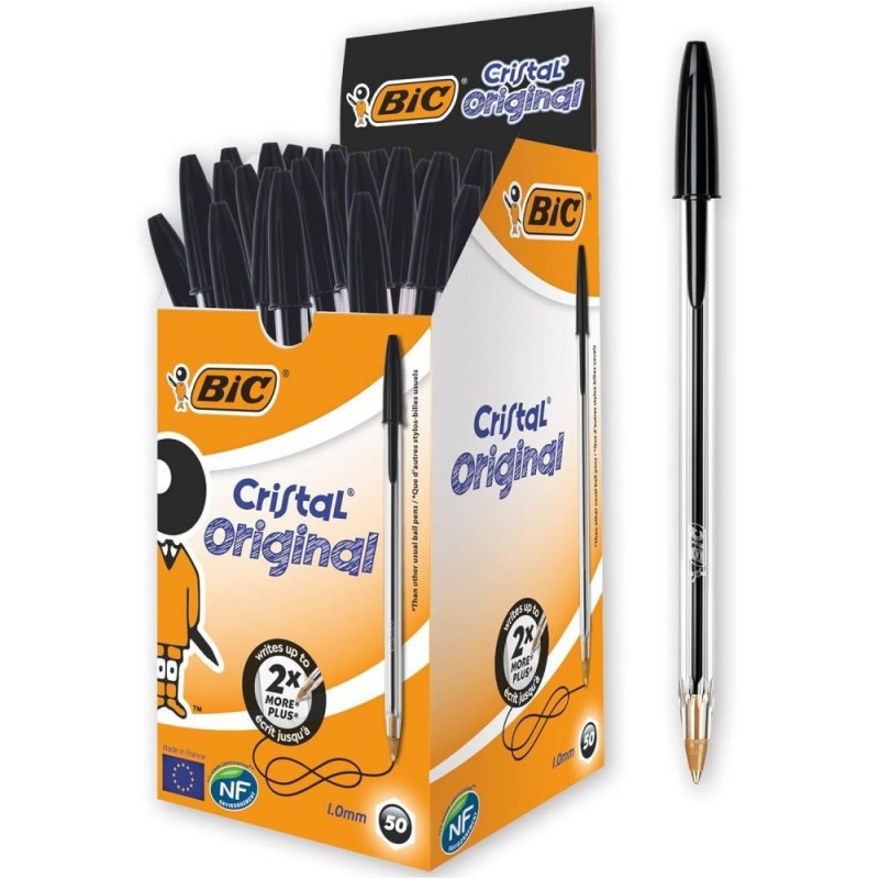 Bic Pack of 50 Cristal Black Ballpoint Pen 1.0mm Medium Tip