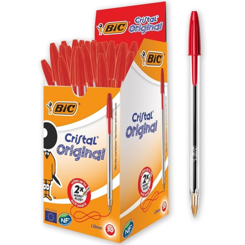 Bic Pack of 50 Cristal Red Ballpoint Pen 1.0mm Medium Tip