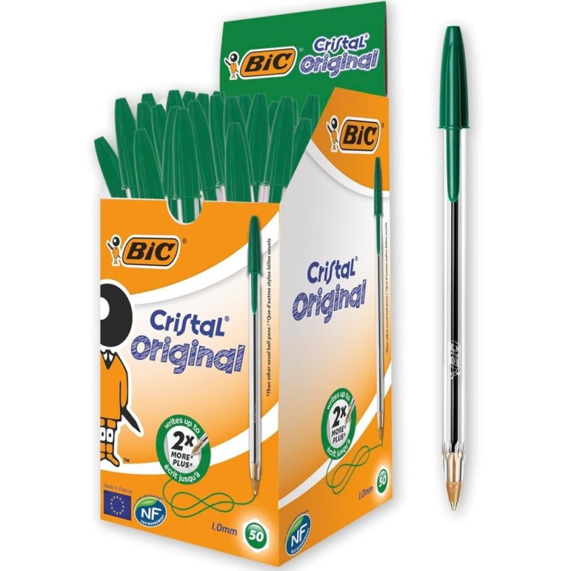 Bic Pack of 50 Cristal Green Ballpoint Pen 1.0mm Medium Tip
