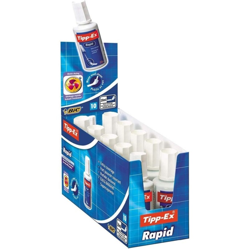 Tipp-Ex Pack of 10 Rapid Correction Fluid Bottle 20ml White