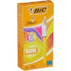 Bic Pack of 12 Assorted Colour Sun Sunny Yellow Barrel Ballpoint Pen