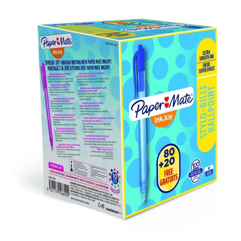 Paper Mate S0977440 Inkjoy Retractable Pens Blue Ink - Pack of 100