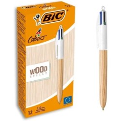 Bic Pack of 12 Assorted Colour Wood Effect Barrel Ballpoint Pen