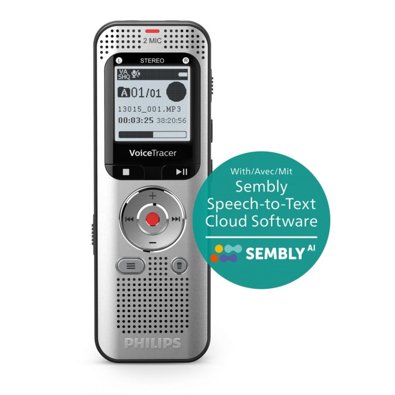 Philips DVT2015 8GB Digital Voice Tracer with SemblyAI Voucher