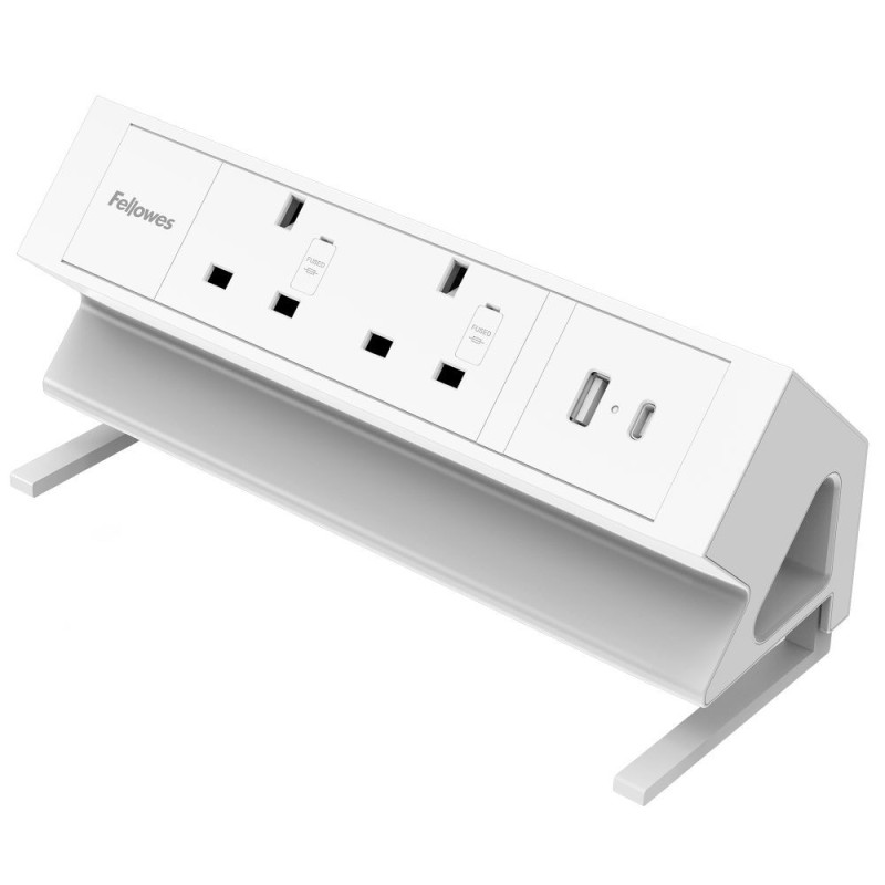 Fellowes Power Desk 2 Sockets, 1 USB-A and 1 USB-C Ports White