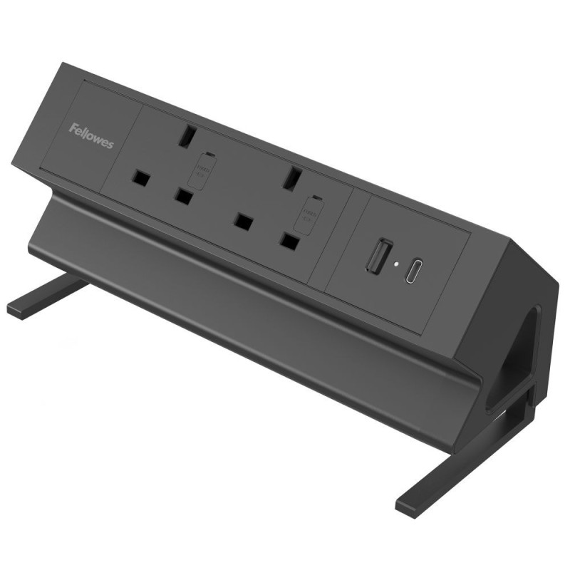 Fellowes Power Desk 2 Sockets, 1 USB-A and 1 USB-C Ports Black
